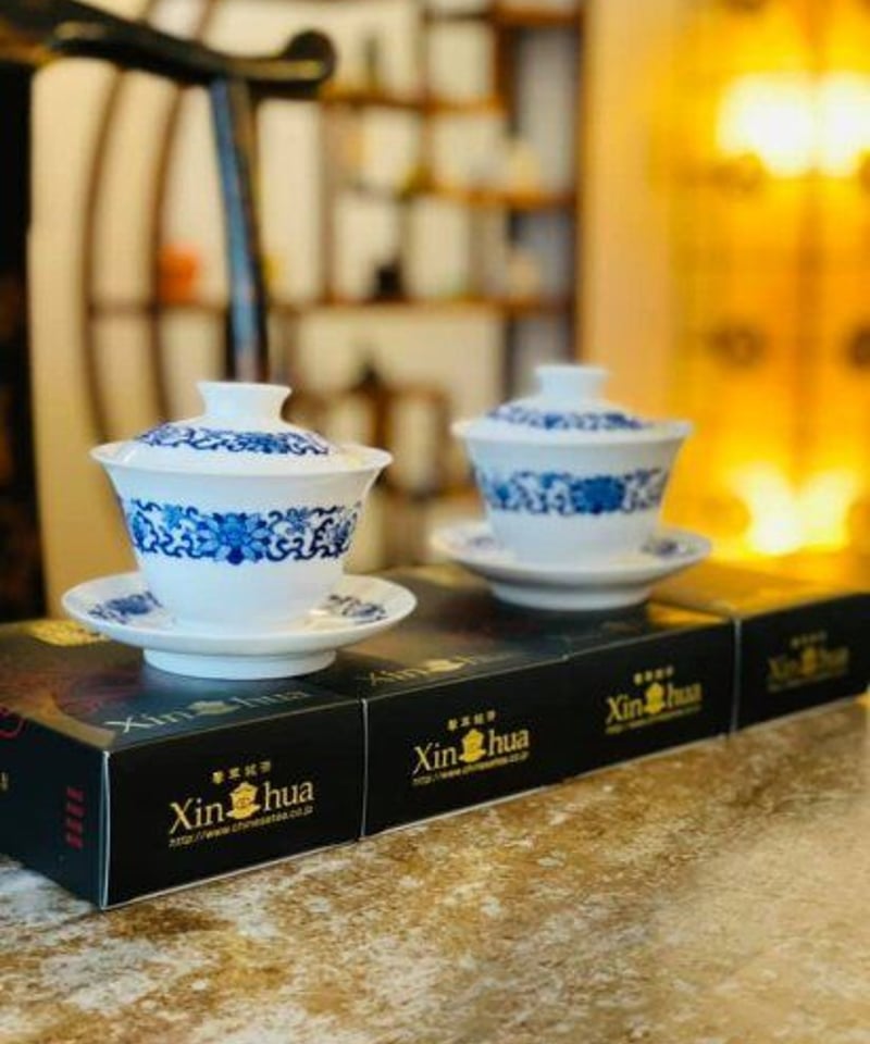 代引き不可】 中国清時代 唐草文蓋茶碗2客直径12.5/12.7㎝タトチ