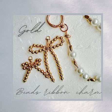 Beads ribbon charm(gold)