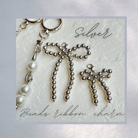 Beads ribbon charm(silver)