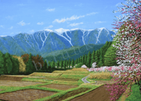仙丈ケ岳と花桃