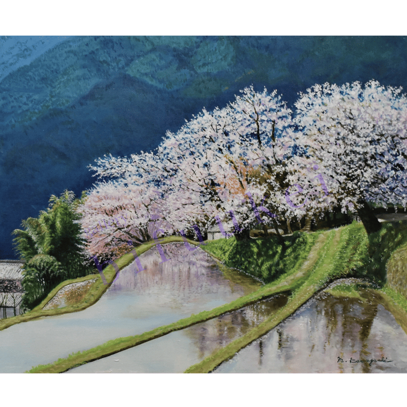 桜花爛漫】アクリル画 F3 風景画 絵画