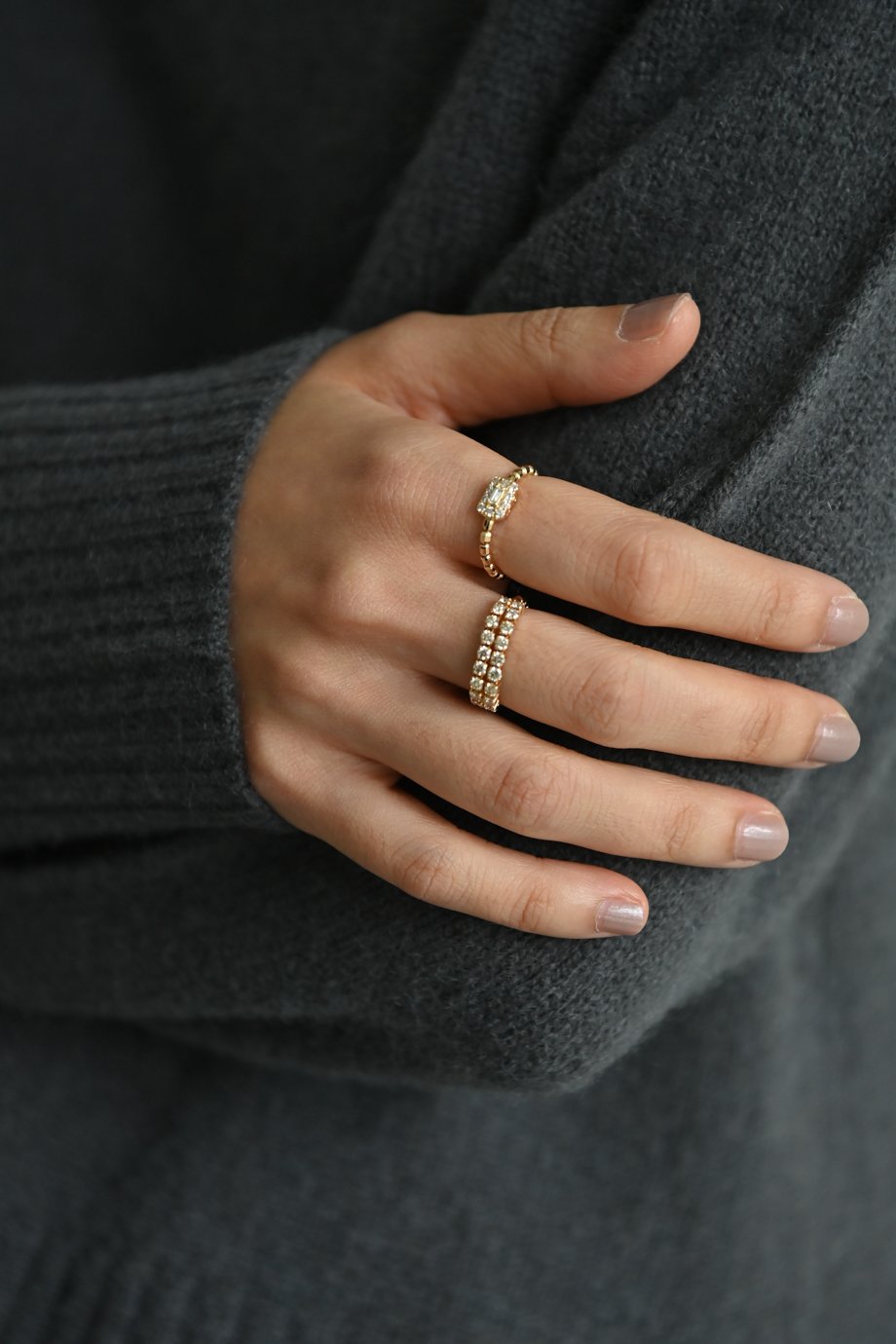 10/10-10/17予約販売＞K18YG ダブルダイヤモンドストレッチリング（12