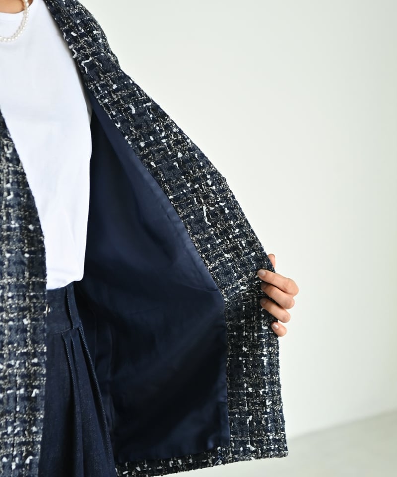 yori ミックスツイードジャケット　ネイビー 8/29-9/5予約販売＞ミックスツイードジャケット(10/下~11/上発送