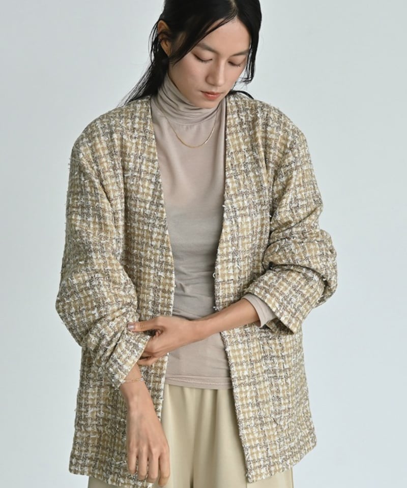 yori ミックスツイードジャケット ネイビー yori ミックスツイード