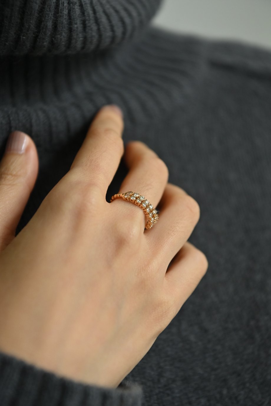 いいタン・K18ダイヤモンドストレッチリング 10/10-10/17予約販売＞K18YG ダブルダイヤモンドストレッチ