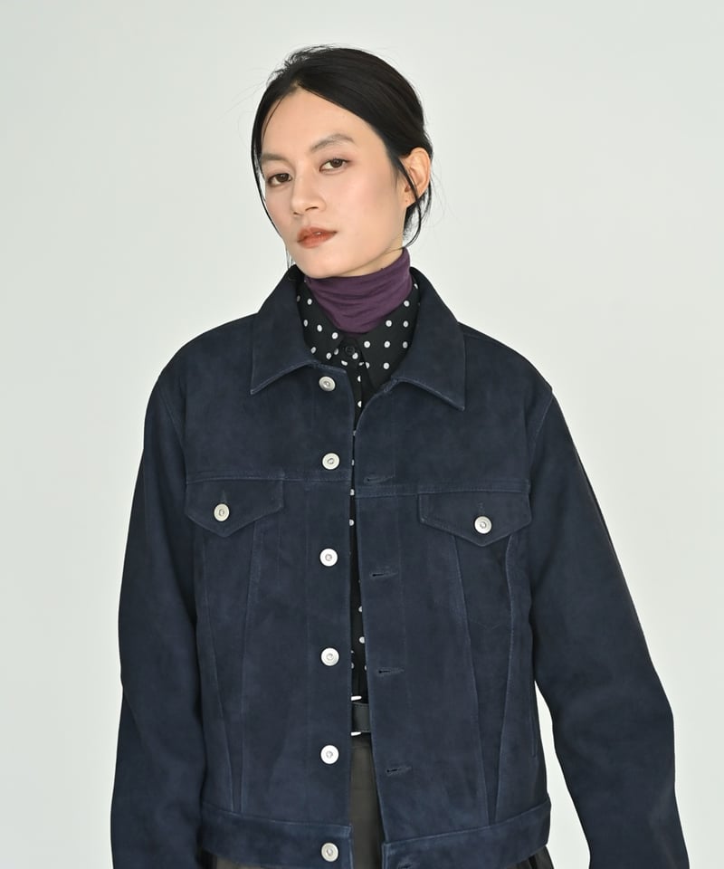 J7084 美品 ムーレー スエード 襟付き レザージャケット ブラック 48 J7084 美品 ムーレー スエード 襟付き レザージャケット