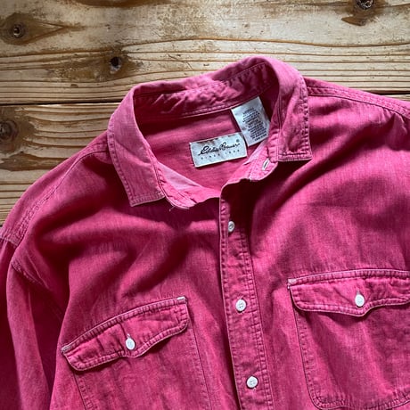 eddie bauer red chambray work shirt