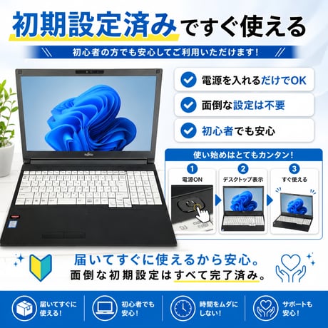 【整備済み品】富士通 ノートパソコン A5511/15.6型/フルHD/第11世代 Core i5/16GBメモリ/新SSD 512GB/内蔵WEBカメラ