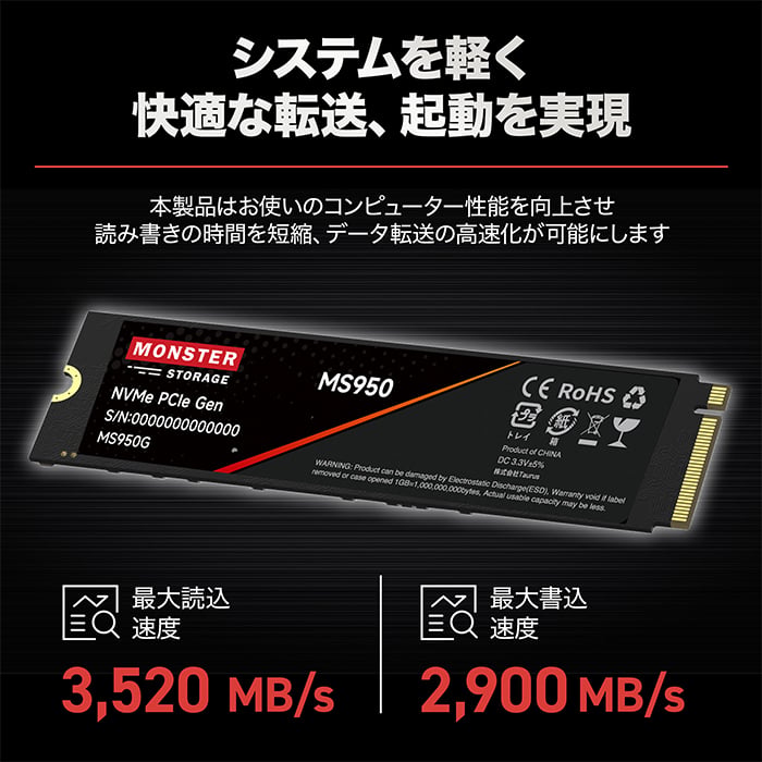Monster Storage(モンスターストレージ) 内蔵SSD 512GB/1TB/2TB