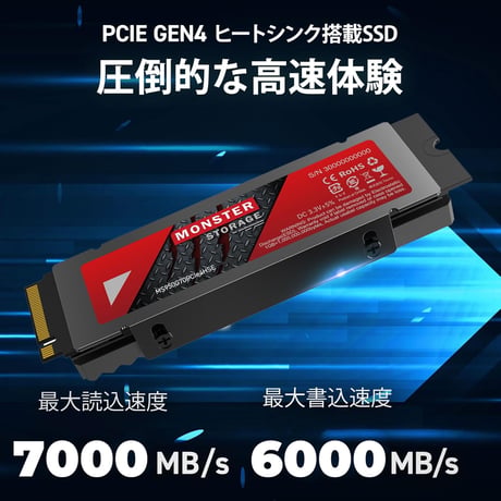 Monster Storage ヒートシンク搭載 内蔵SSD NVMe PCIe Gen 4×4 Lite PS5確認済み 国内5年保証