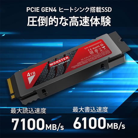 Monster Storage ヒートシンク搭載 内蔵SSD NVMe PCIe Gen 4×4 Lite PS5確認済み 国内5年保証
