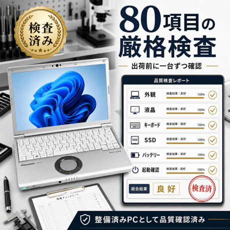 【整備済み品】パナソニック ノートパソコン Let’s note 第11世代Corei5/メモリ8GB/SSD256GB/12.1型/内蔵WEBカメラ/ CF-SV1