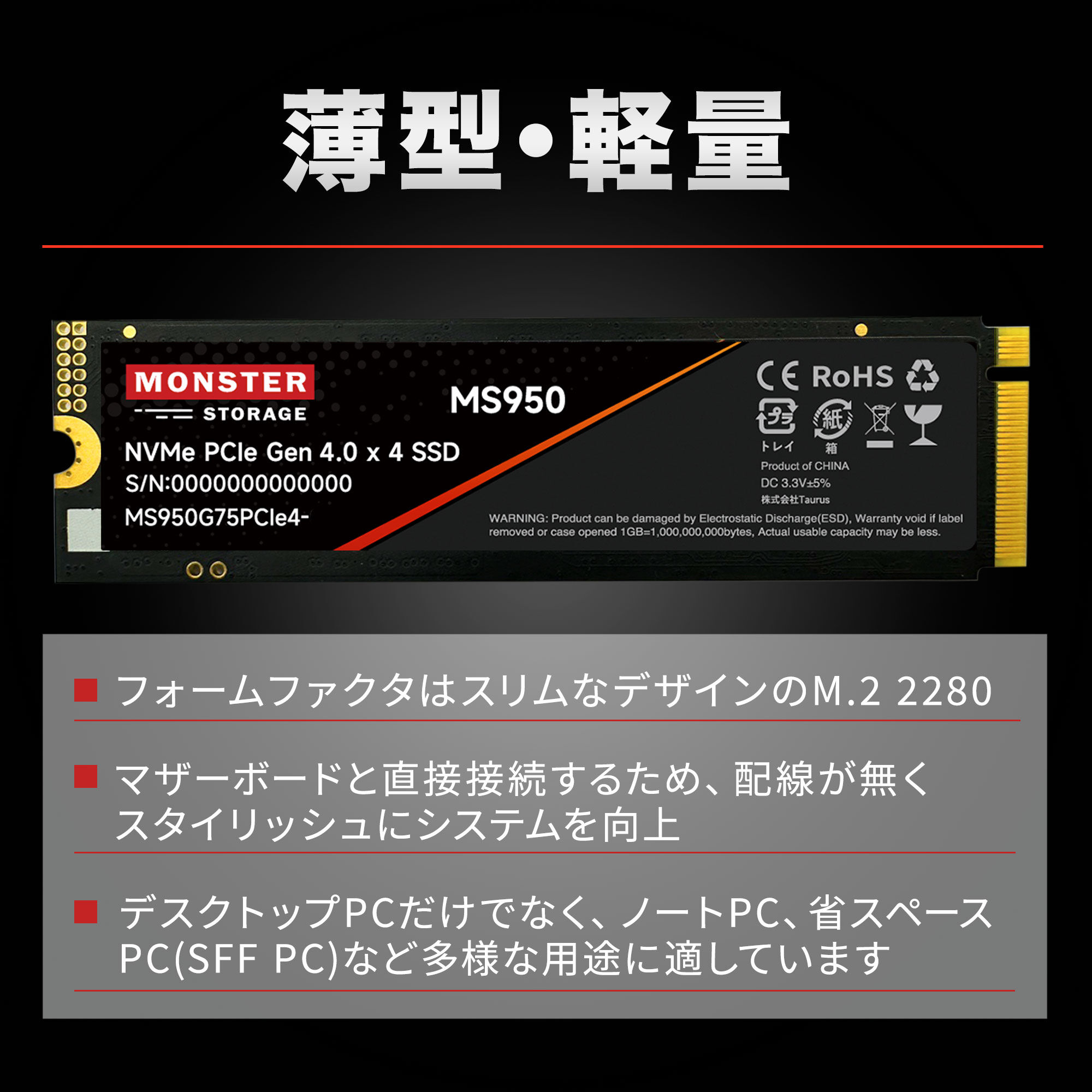Monster Storage(モンスターストレージ) 内蔵SSD NVMe PCIe Gen
