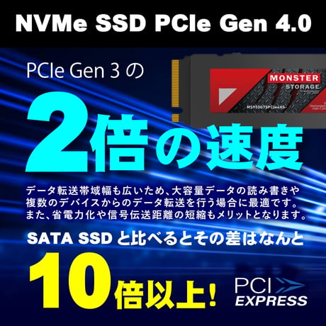 Monster Storage ヒートシンク搭載 内蔵SSD NVMe PCIe Gen 4×4 Lite PS5確認済み 国内5年保証