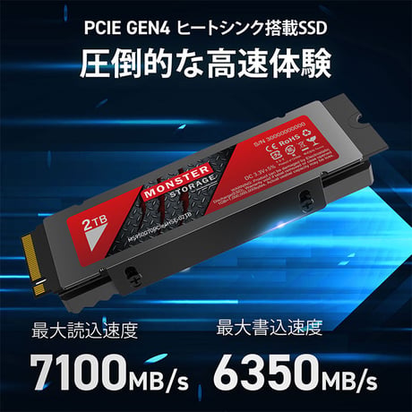 Monster Storage ヒートシンク搭載 内蔵SSD NVMe PCIe Gen 4×4 Lite PS5確認済み 国内5年保証