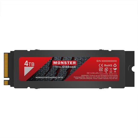 Monster Storage ヒートシンク搭載 内蔵SSD NVMe PCIe Gen 4×4 Lite PS5確認済み 国内5年保証 【送料無料】MS950G70PCIe4HSE-02TB