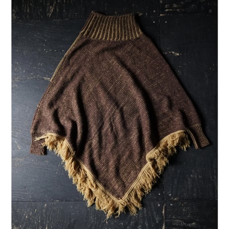 Cotton Knit Fringe Poncho (90s Free size)