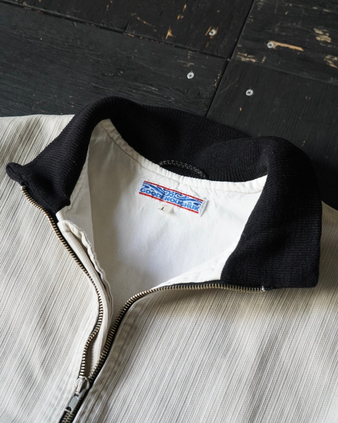 GOOD ENOUGH ベロアレザージップアップJKT Leather like over