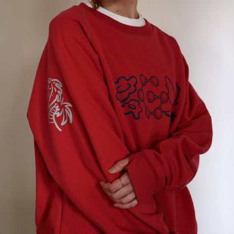 globule mag. × ugo Raglan Sleeve Crew Sweat Red