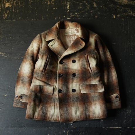 HERCULES Ombre Plaid Wool Pea Coat (50s M )