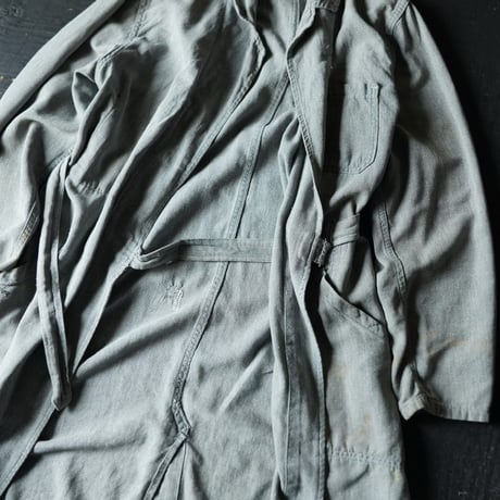Vintage Black Chambray Tielocken Coat (about 40-50s France)