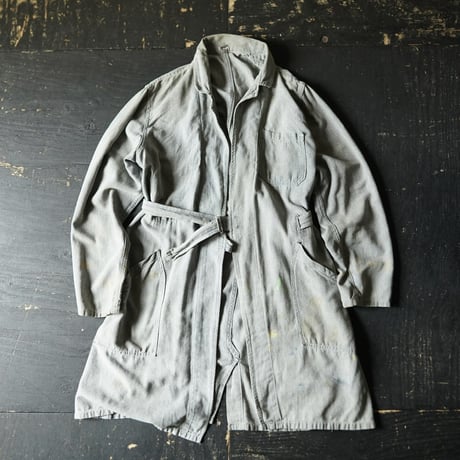 Vintage Black Chambray Tielocken Coat (about 40-50s France)