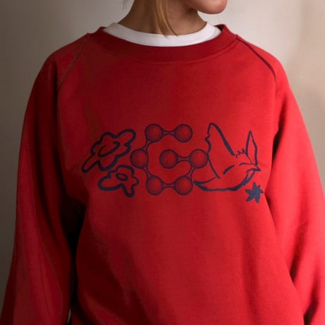 globule mag. × ugo Raglan Sleeve Crew Sweat Red