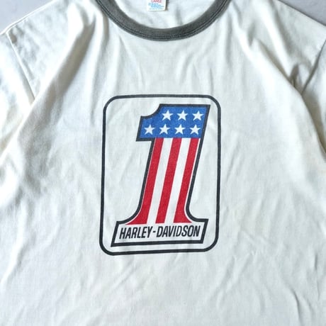 Harley Davidson No.1 Print Ringer T-Shirt (80s L Champion)