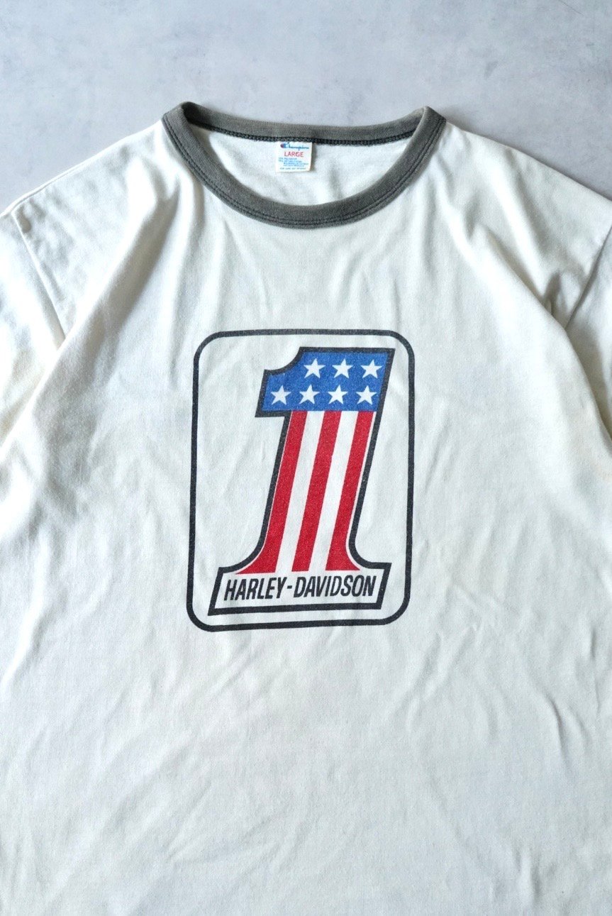 Harley Davidson No.1 Print Ringer T-Shirt (80s