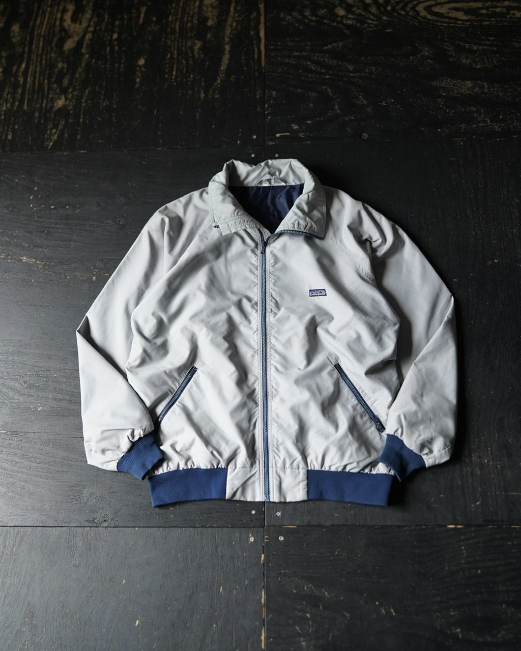 【やや傷や汚れあり】patagonia、シェルジャケット、M、フード付き USA製 89年 patagonia Shelled Synchilla Jacket 紫灰 M 80s