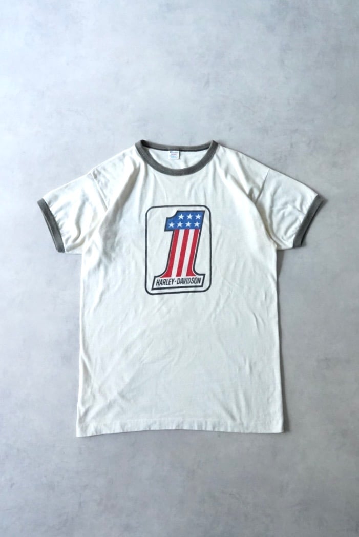 Harley Davidson No.1 Print Ringer T-Shirt (80s