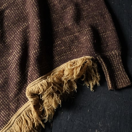 Cotton Knit Fringe Poncho (90s Free size)