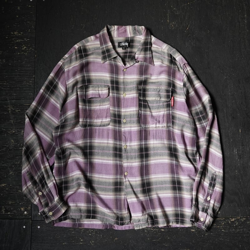 Stussy Rayon Plaid Open Collar Shirt | globule 