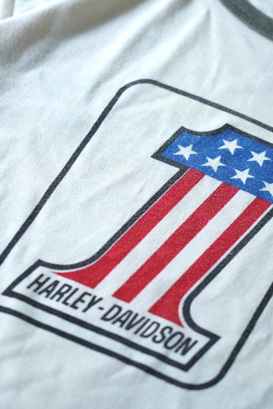 Harley Davidson No.1 Print Ringer T-Shirt (80s