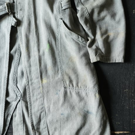 Vintage Black Chambray Tielocken Coat (about 40-50s France)