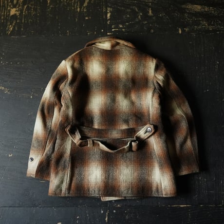 HERCULES Ombre Plaid Wool Pea Coat (50s M )
