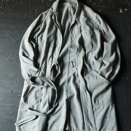 Vintage Black Chambray Tielocken Coat (about 40-50s France)