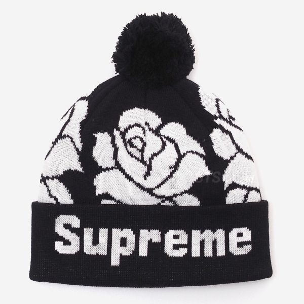 Supreme バラ模様 ニット帽 ポンポン付き Supreme バラ模様 ニット帽 ポンポン付き シュプリームボンボン
