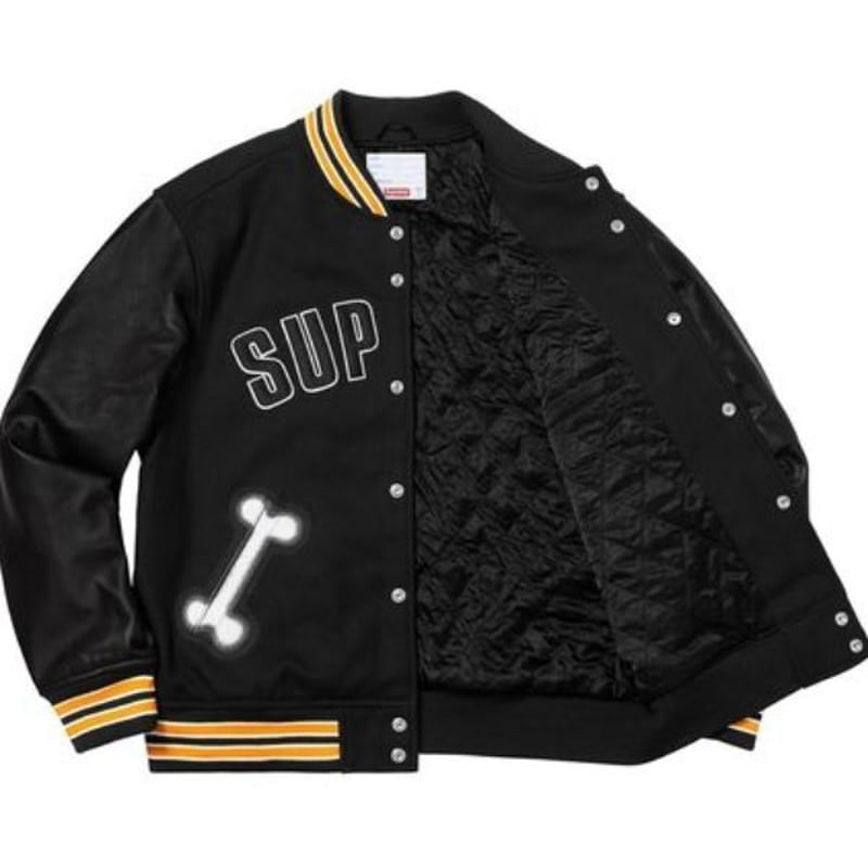 Supreme Bone Varsity Jacket M スタジャン　犬　黒ファッション