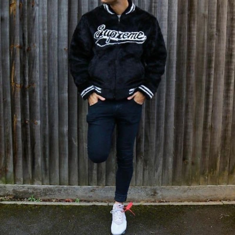 M supreme Faux Fur Varsity Jacket blackBlackSIZE