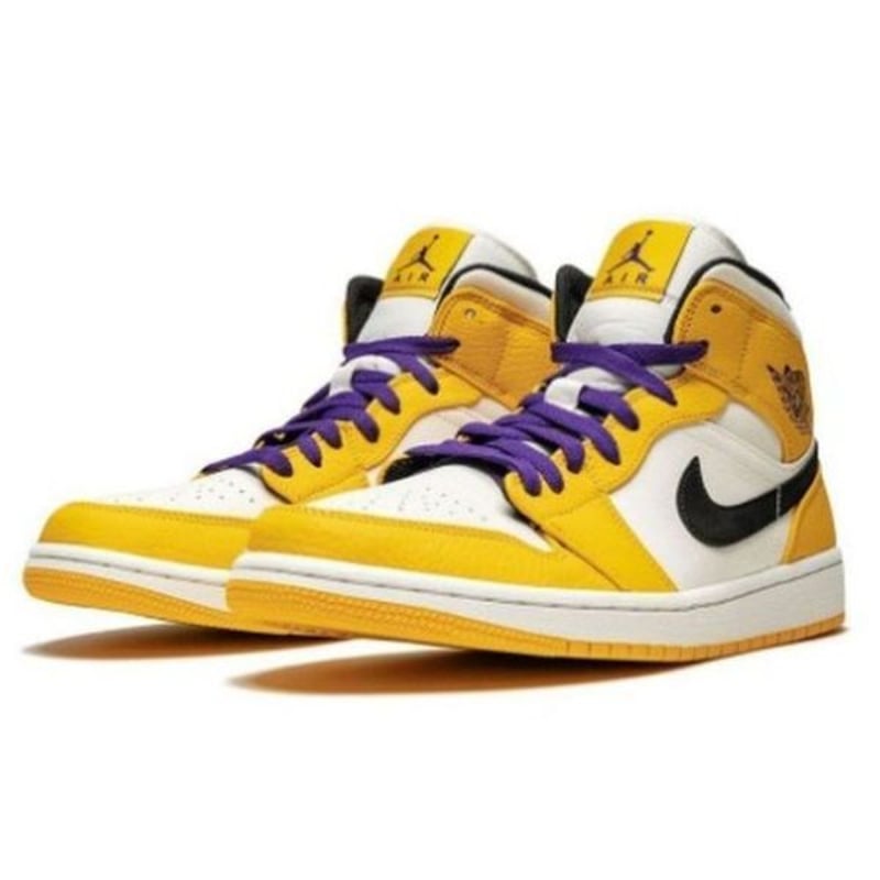 NIKE ナイキ AIR JORDAN 1 MID SE LAKERS エアジョーダン1 MID レイカーズ ミッドカットスニーカー イエロー/ホワイト US13/31cm 852542-700