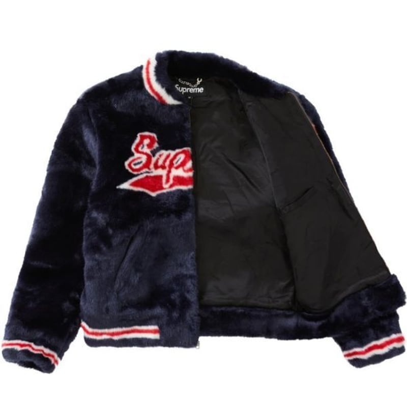 supreme faux fur jacket L navy古着