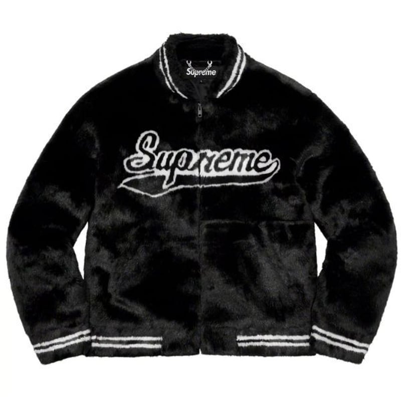 supreme Faux Fur Varsity Jacket  Navy