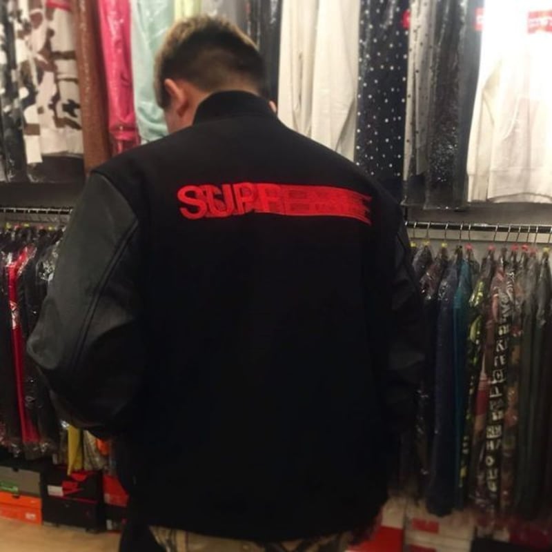 supreme motion logo varsity jacket