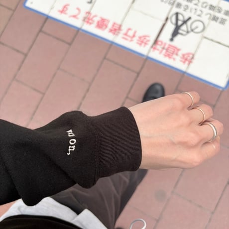 "wax on, wax off" emb. crew neck sweat