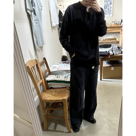 serve logo mark emb. polyester half zip long shirt / black