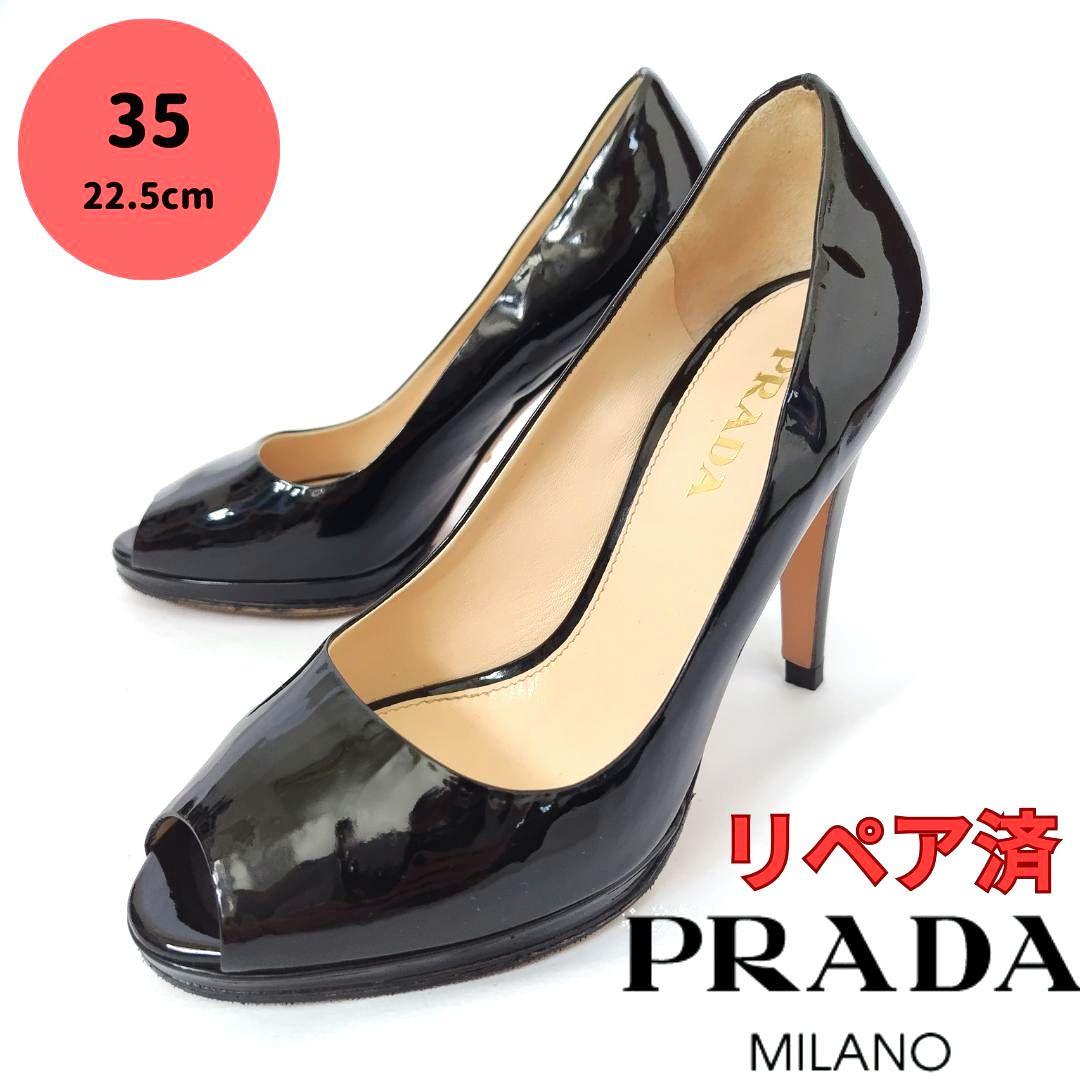 良品❤PRADA【プラダ】エナメル ピープトゥパンプス 黒 良品❤PRADA【プラダ】エナメル ピープトゥパンプス 黒