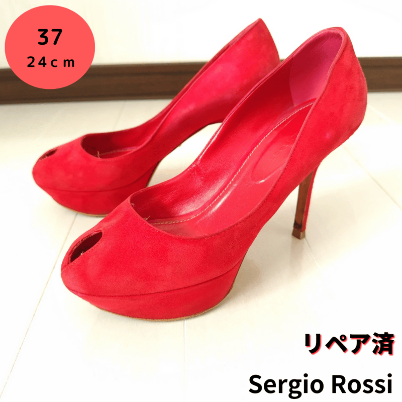37ヒールsergio rossi【セルジオロッシ】ピープトゥパンプス スエード