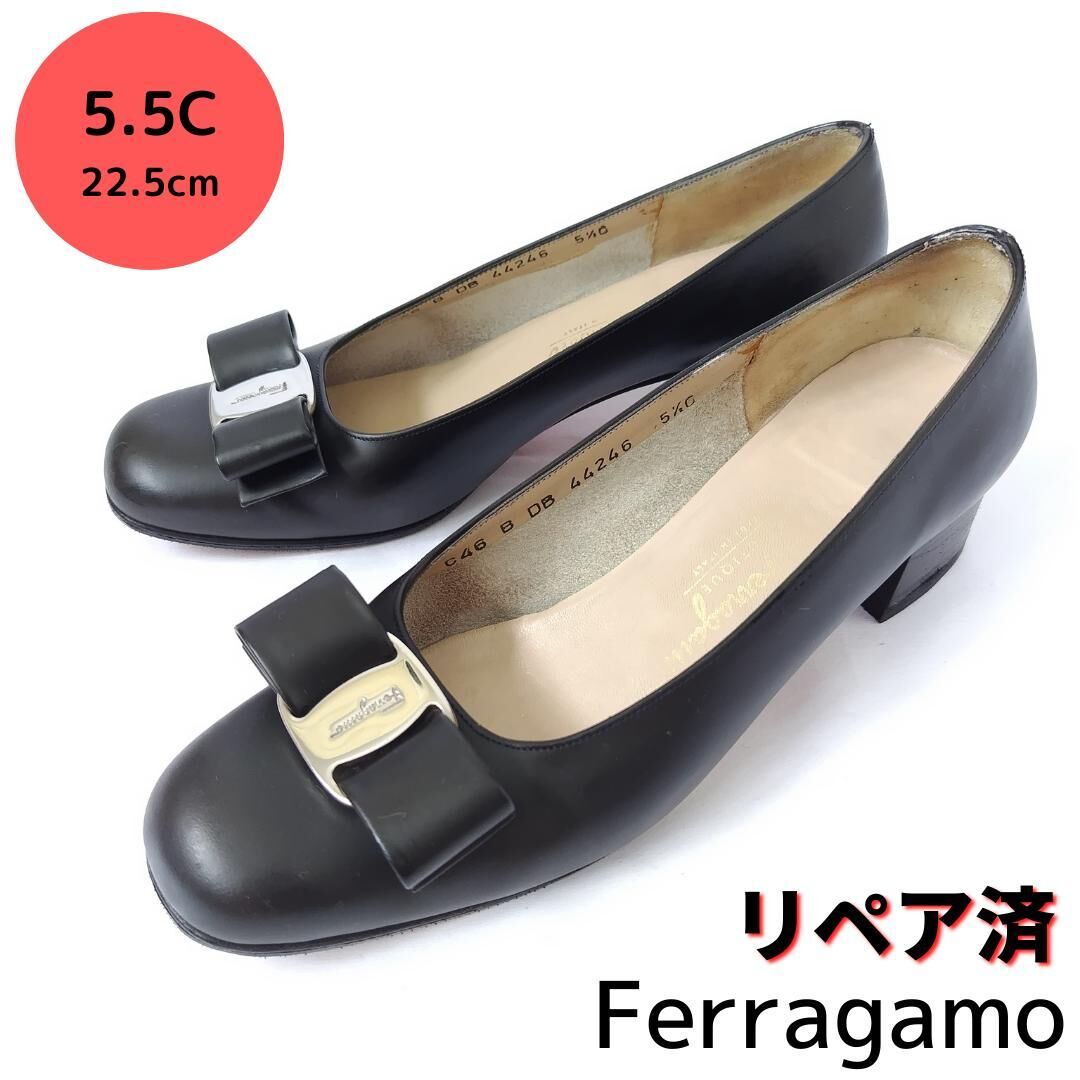 良品❤サルヴァトーレ・フェラガモ【Ferragamo】ヴァラリボン パンプス 黒-