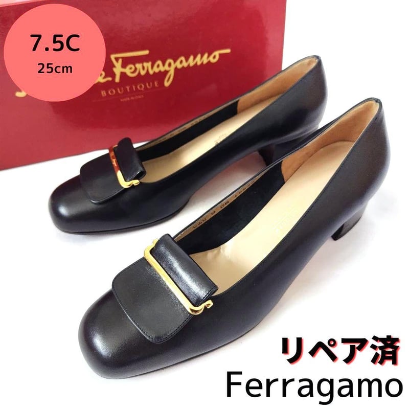 Ferragamo フェラガモ【25cm】ガンチーニ パンプス チャンキーヒール-